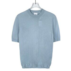 Burberry Light Blue Wool Round Neck Short Sleeve Knit Sweater M